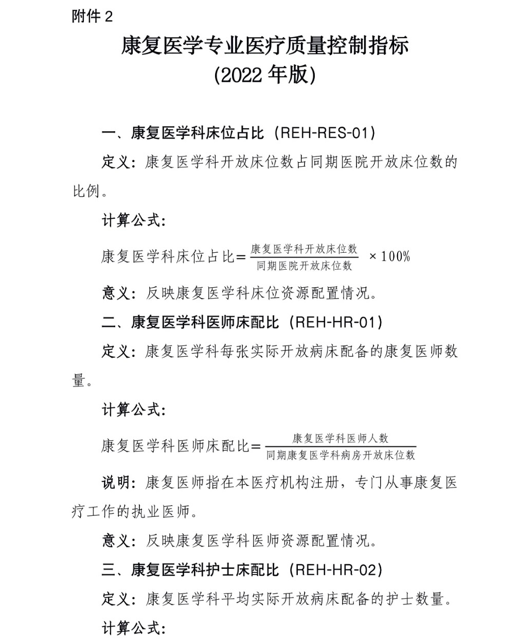 康复医学专业医疗质量控制指标（2022年版）